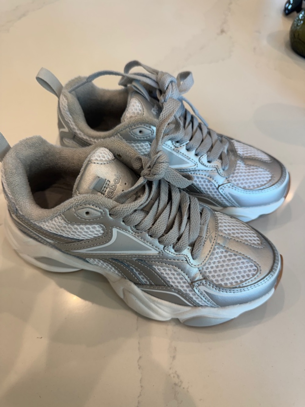 Reebok Light Silver and White Charge Mesh Trainer Sneakers